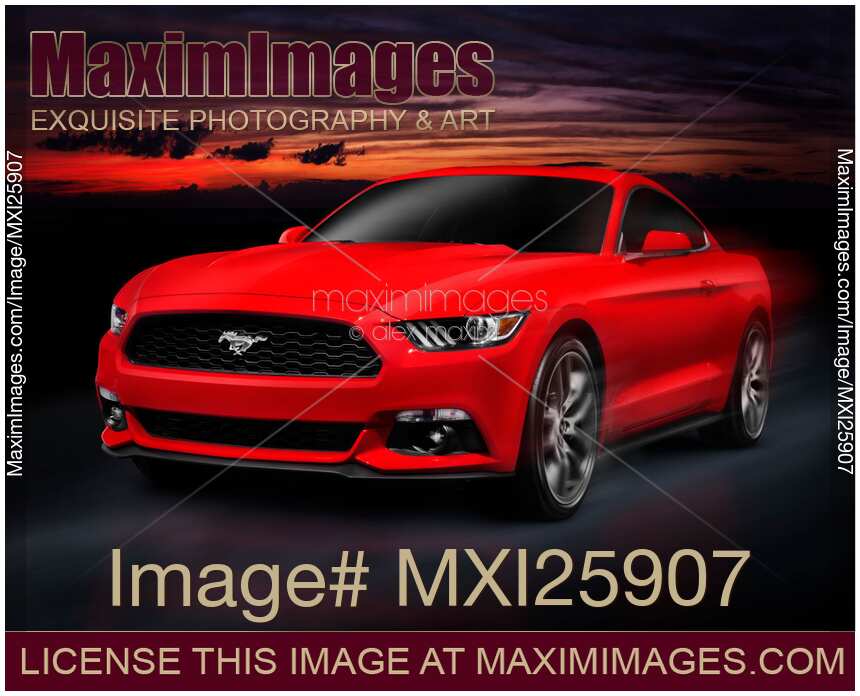 2015 Ford Mustang sports car on road at night