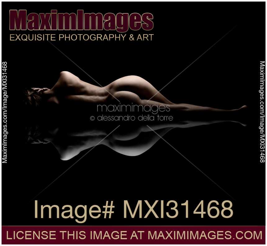 Abstract art nude figure of a lying woman back silhouette with a reflection