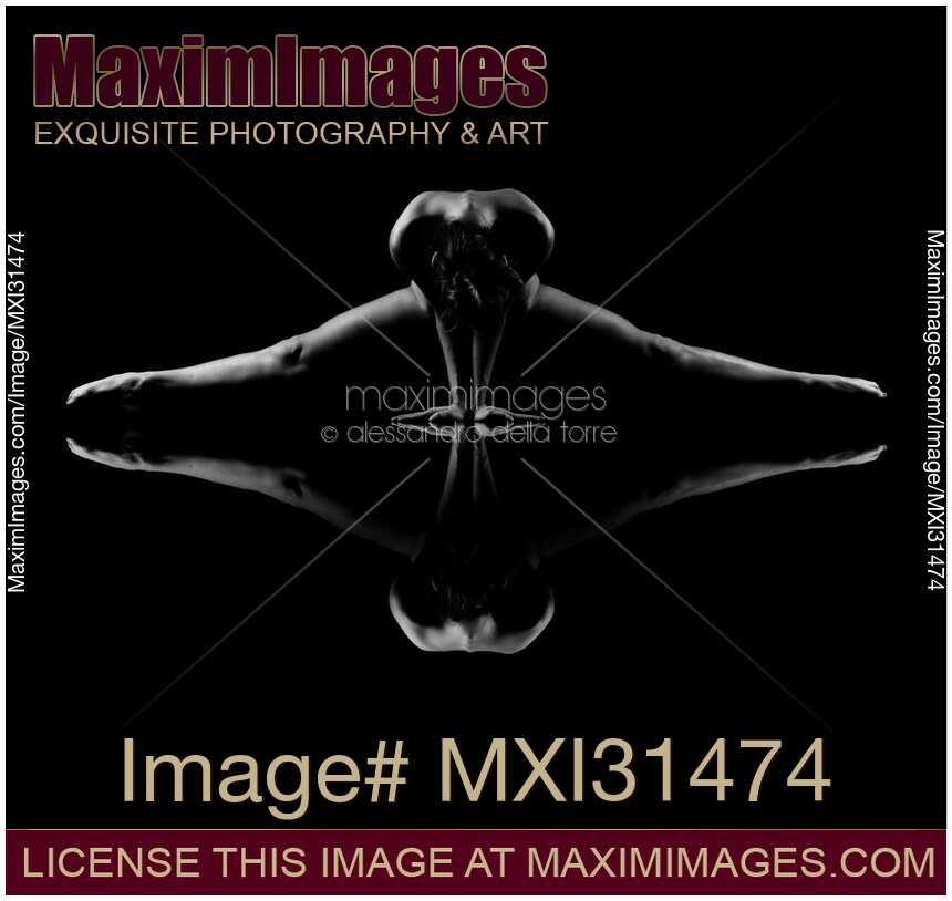 Abstract art nude figure of a naked woman in splits with a reflection