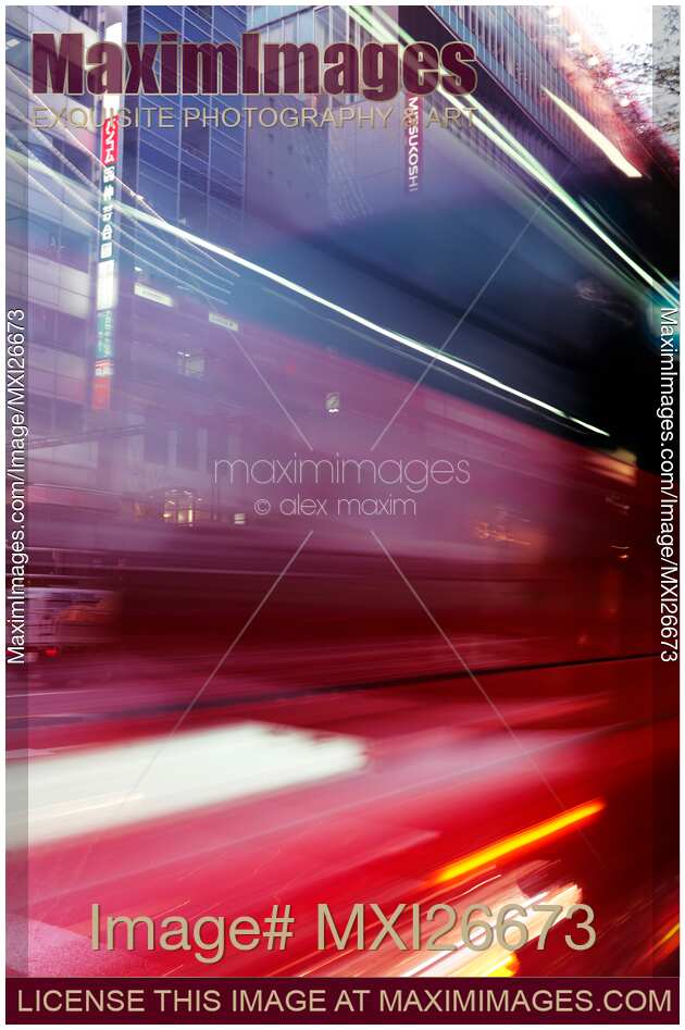 Abstract blurred traffic on street in Tokyo Ginza