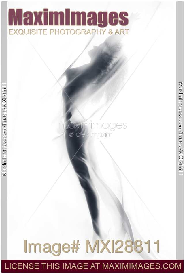 Abstract illusive silhouette of a nude woman suspended in glowing mist