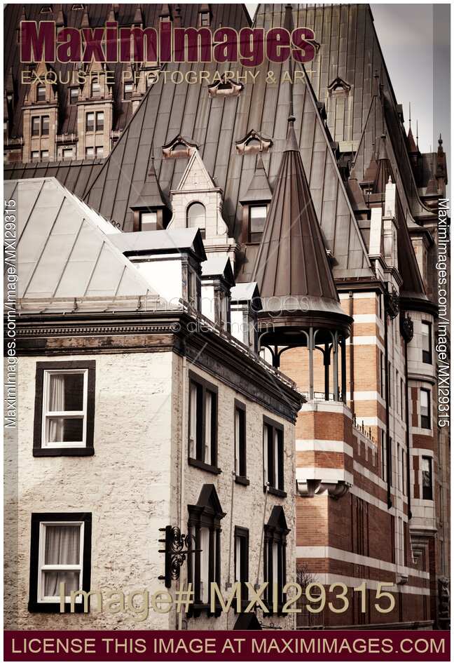 Abstract rooftops and architectural elements of Old Quebec City historic buildings