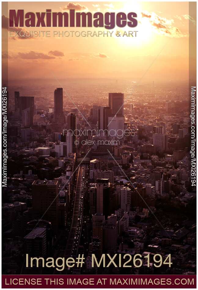 Aerial sunset scenery of Shibuya Tokyo