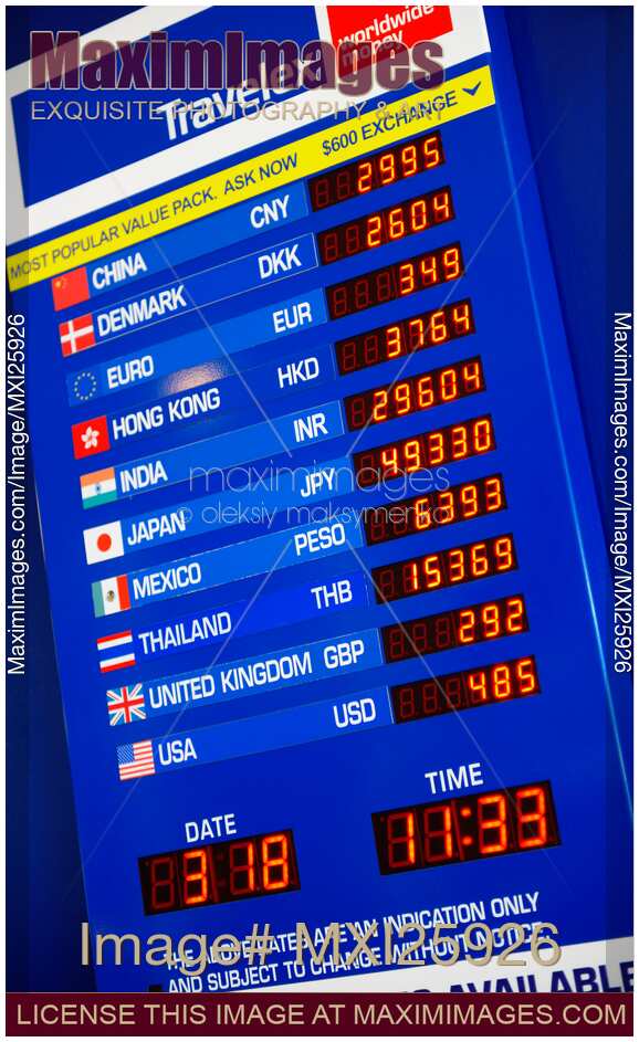 Airport currency exchange board
