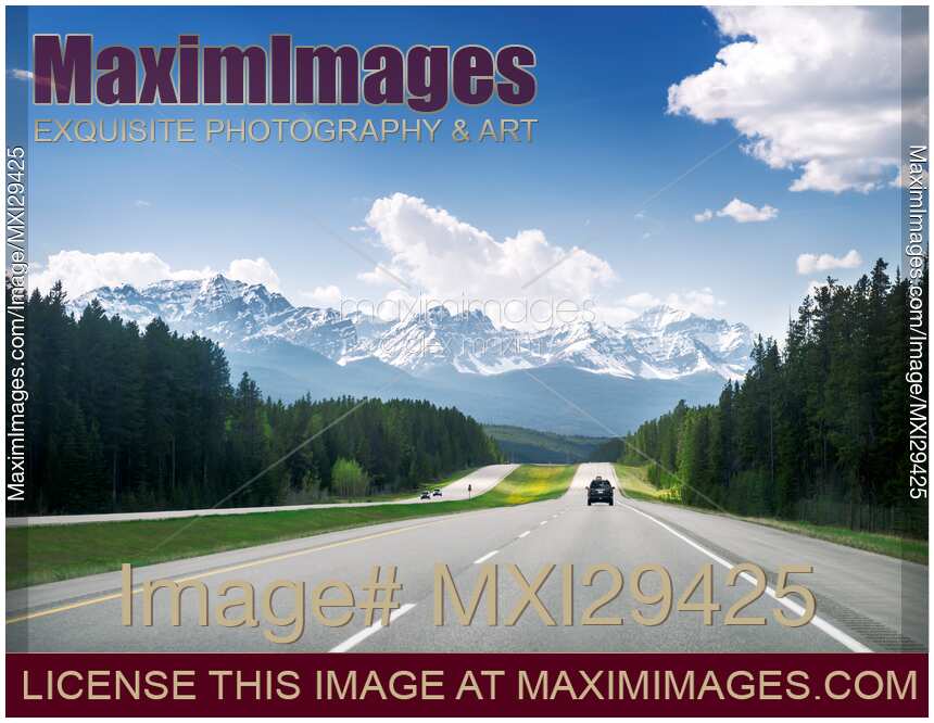 Alberta Rocky Mountains highway scenery from a car