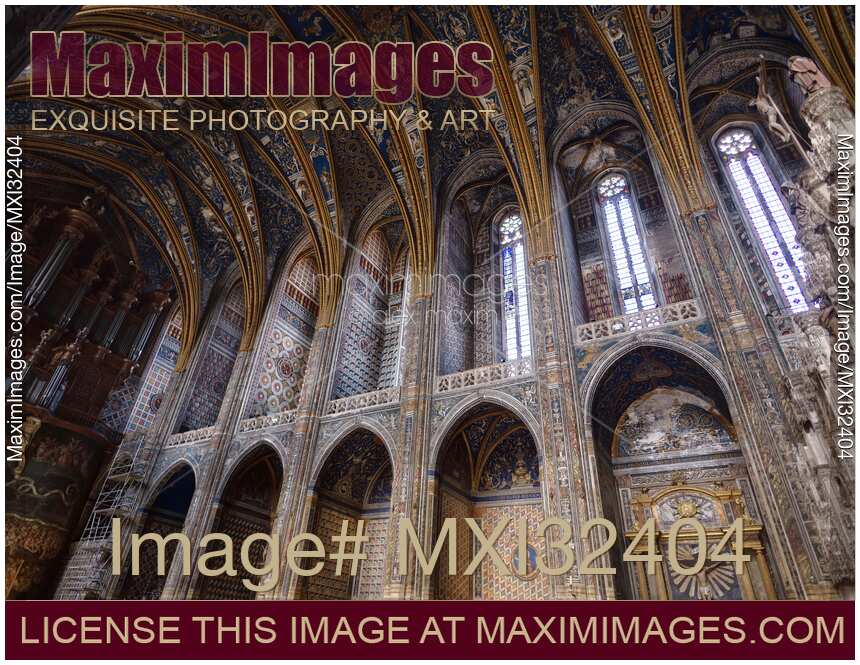 Albi Cathedral nave interior detail Southern French Gothic Catholic cathedral ceiling and walls