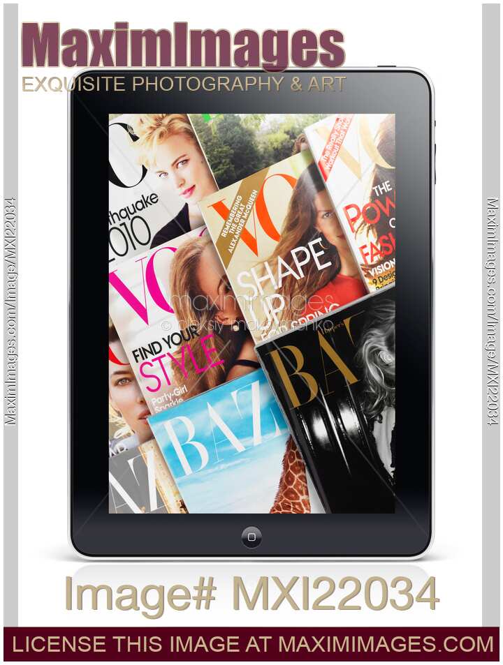 Apple iPad Tablet with Magazine Cover on Display