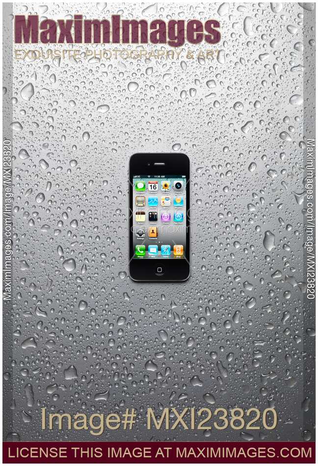 Apple iPhone 4 Smartphone on Wet Metal