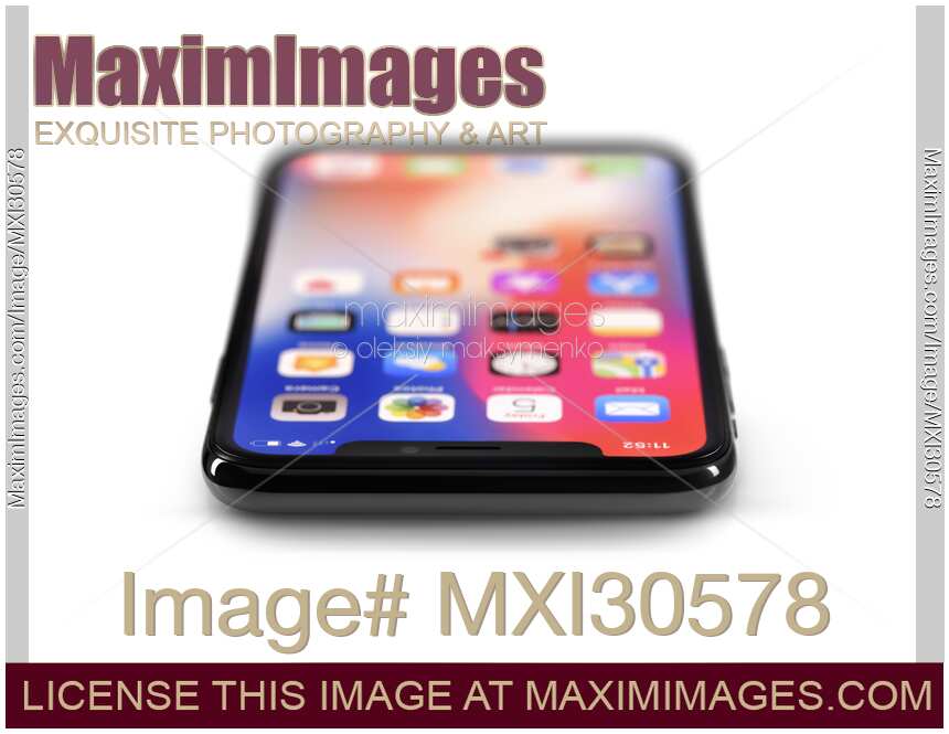 Apple iPhone X smartphone at low angle isolated on white