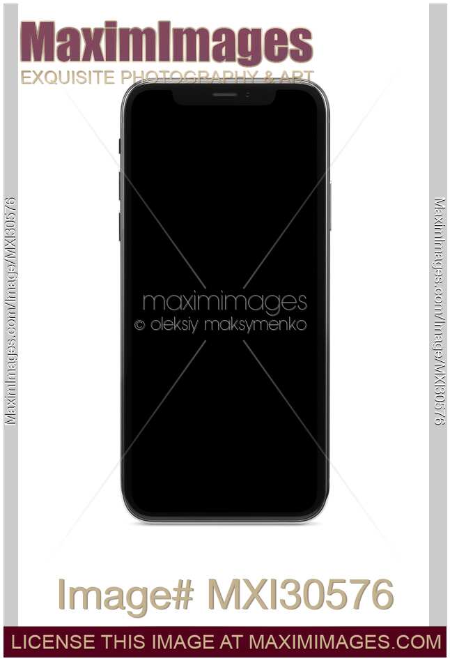 Apple iPhone X smartphone with blank black screen isolated on white background