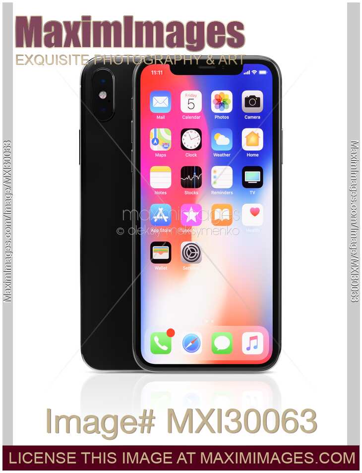 Apple iPhone X smartphone with dual rear camera front and back view isolated on white background