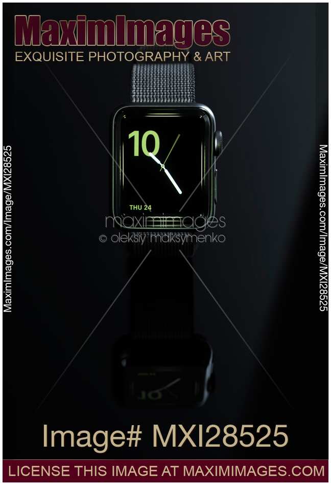 Apple Watch smartwatch with clock dial on black background
