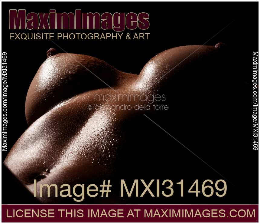 Art nude closeup of a woman wet breasts