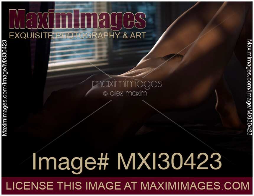 Art nude photo of a sexy beautiful woman body in a dark room lit by a dim light