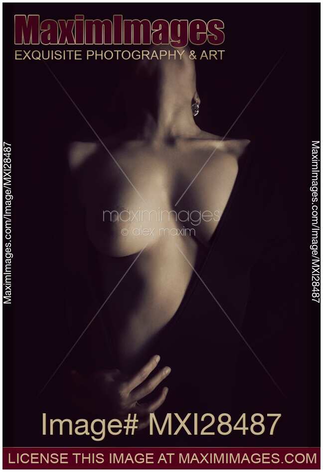 Artistic erotic portrait of woman breast in revealing dress cut