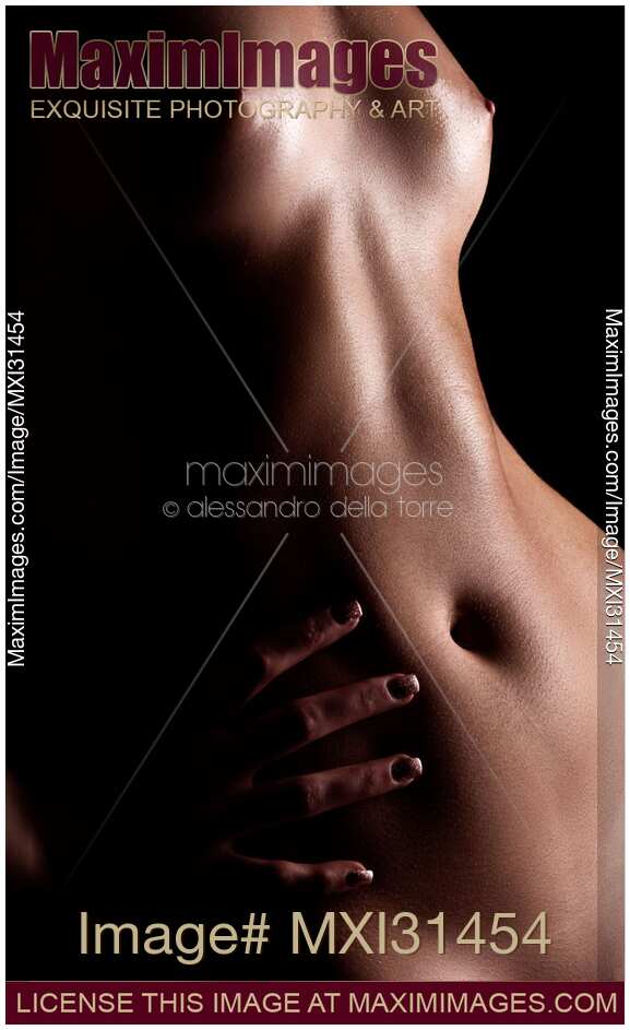 Artistic nude woman body parts close-up of stomach and breasts