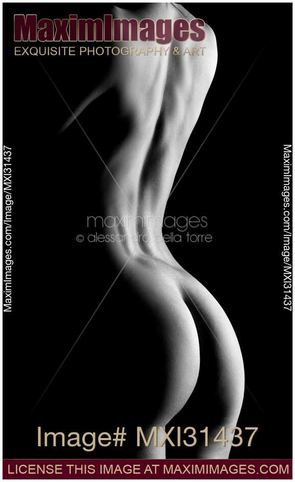Artistic nude woman naked back and buttocks on black