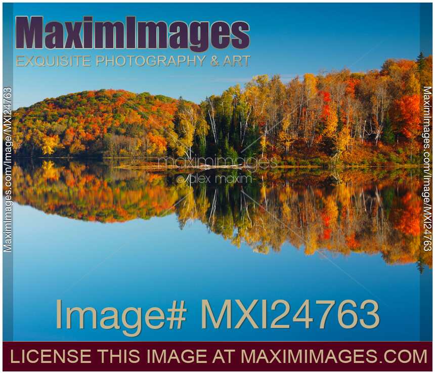 Autumn nature scenery of colorful forest reflecting in still water Canada