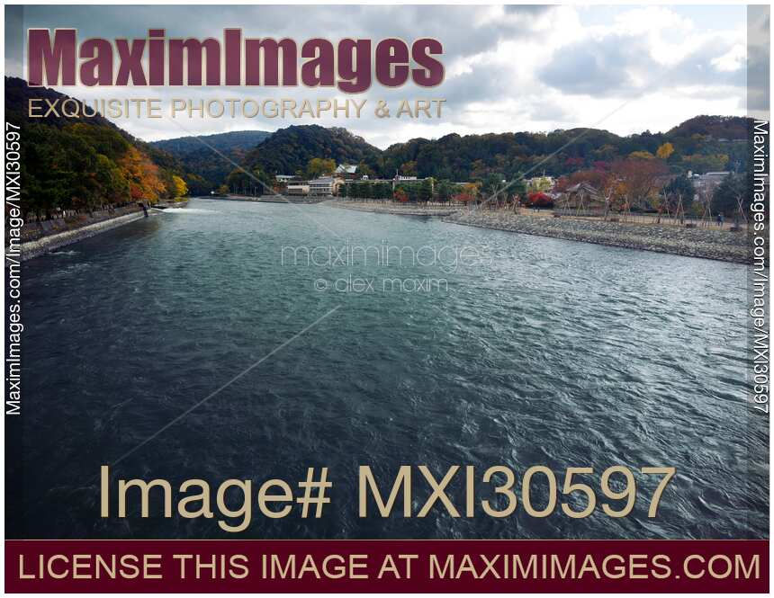 Autumn sunset scenery of Uji River in Uji Japan