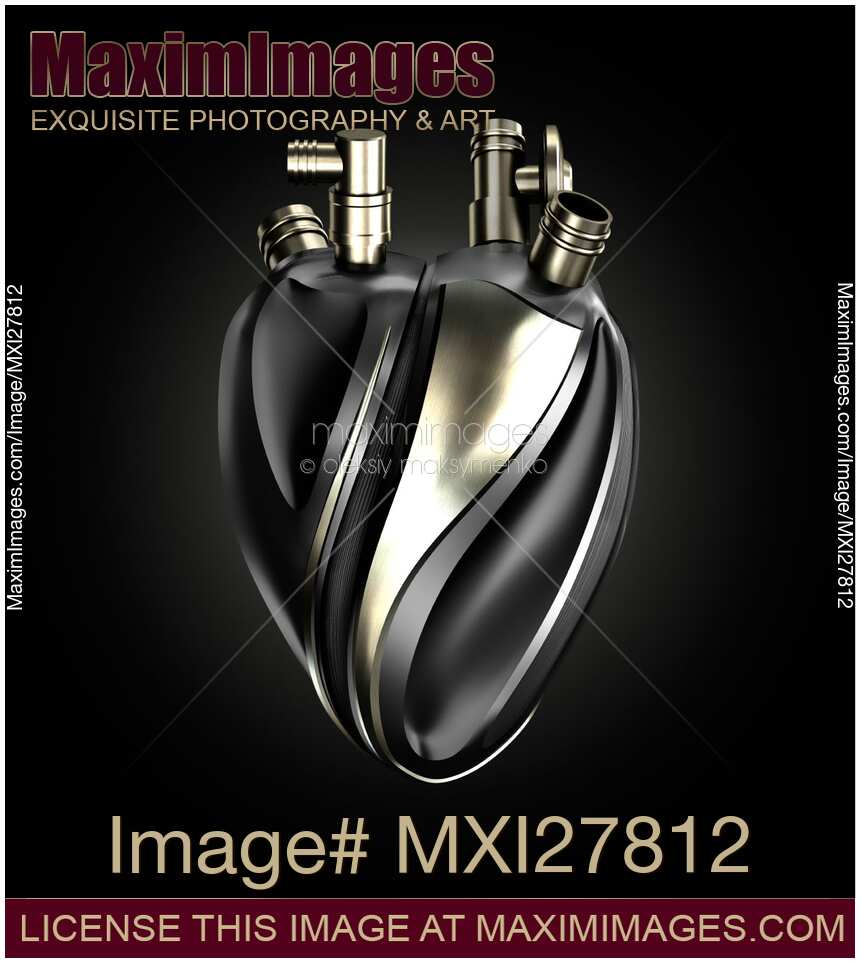Back steel human heart Conceptual 3D illustration