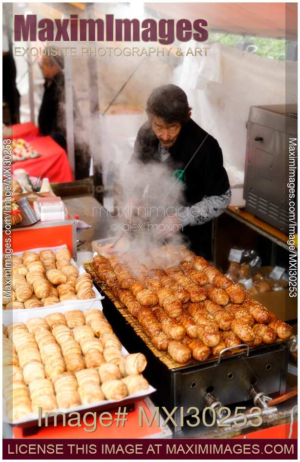 Bacon wrapped rice balls Nikumaki Onigiri Japanese street food in Kyoto