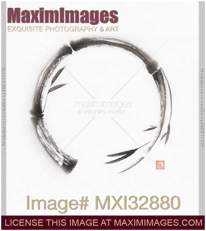 Bamboo stalk in a shape of Enso circle Conceptual Zen sumi-e illustration artwork