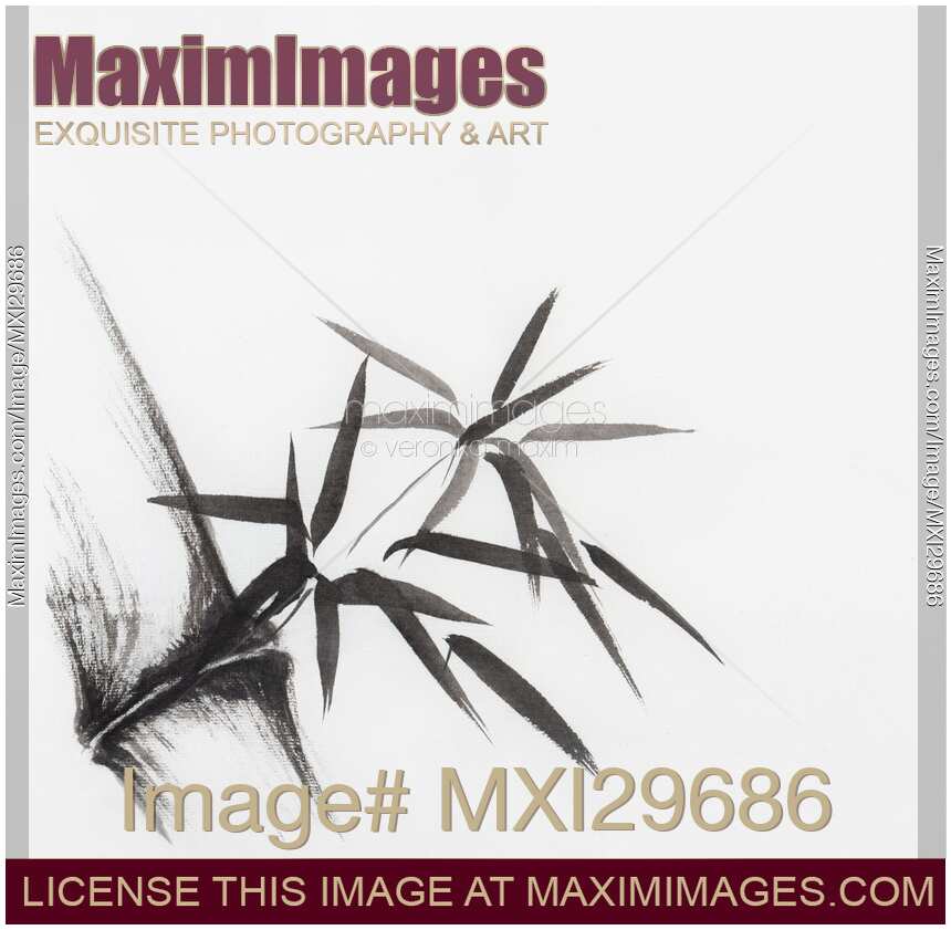 Bamboo stalk with leaves Japanese oriental Sumi-e Zen painting