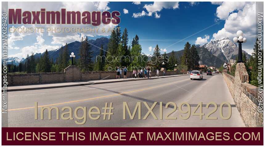 Banff Avenue bridge of the Town of Banff in Alberta Rockies