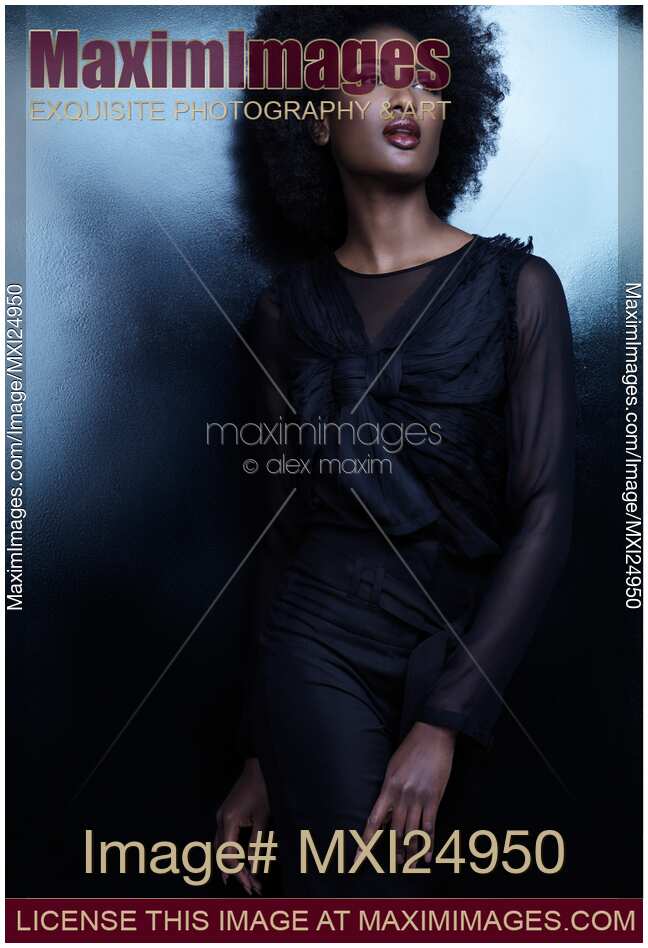 Beautiful african american woman in black clothes