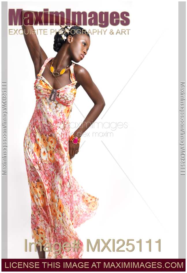 Beautiful african woman in pink summer dress