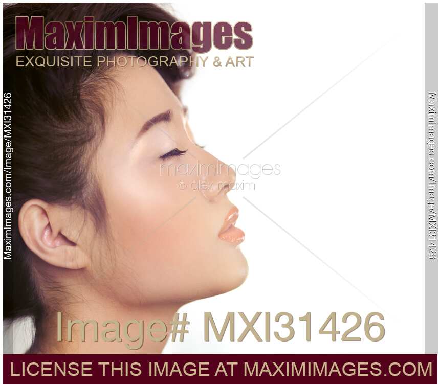 Beautiful asian woman closeup of face profile
