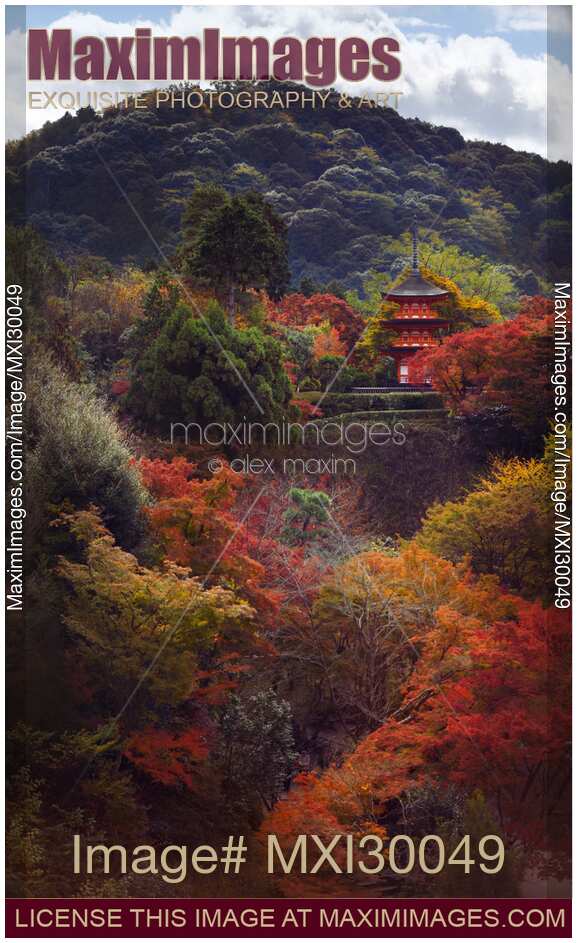 Beautiful autumn scenery of Koyasu pagoda in fall nature at Kiyomizu-dera temple Kyoto Japan
