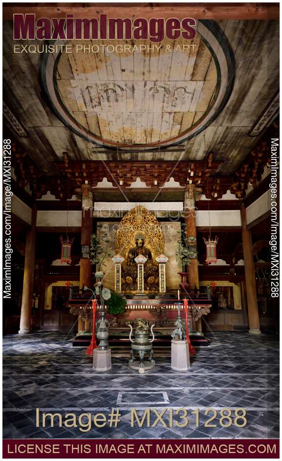 Beautiful Buddha statue in Butsu-den Butsuden Hall of Daitoku-ji Japanese Zen Buddhist temple