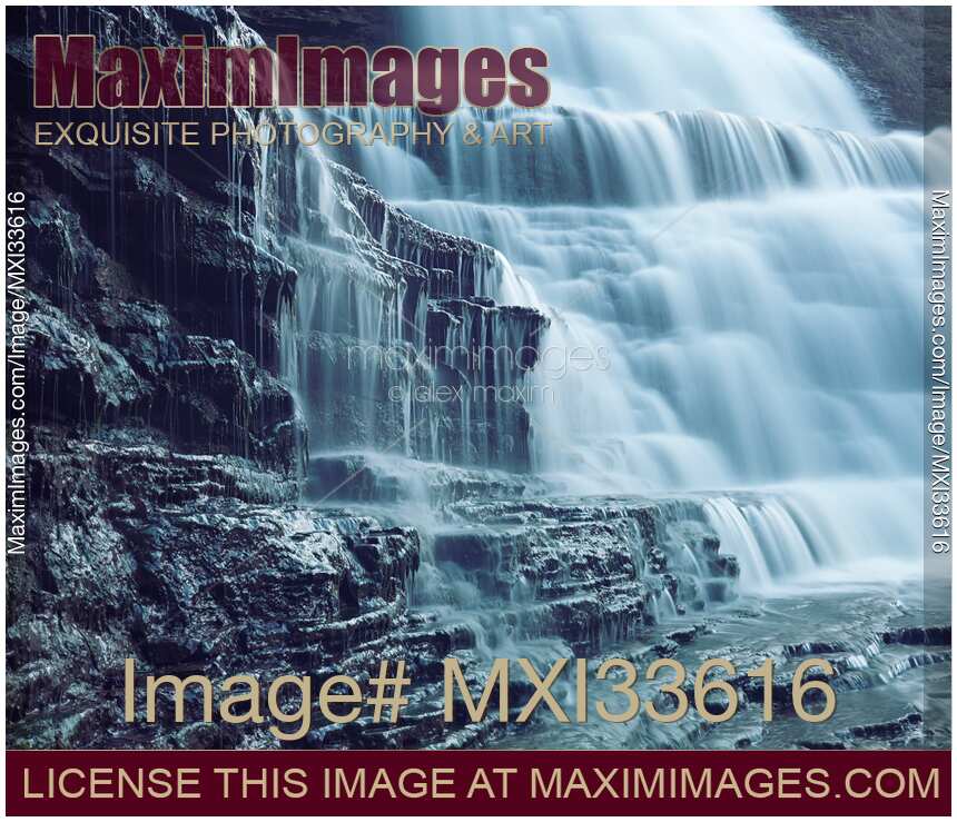 Beautiful Cascade waterfall dynamic closeup nature scenery