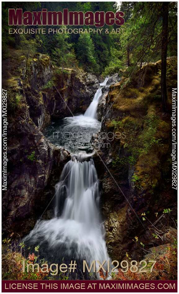 Beautiful cascade waterfall scenery at Little Qualicum Falls Provincial Park Vancouver Island Canada