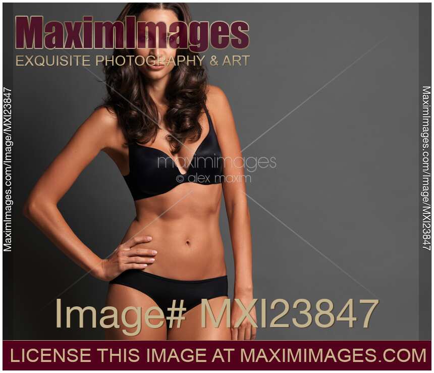 Beautiful Smiling Woman Wearing Black Lingerie