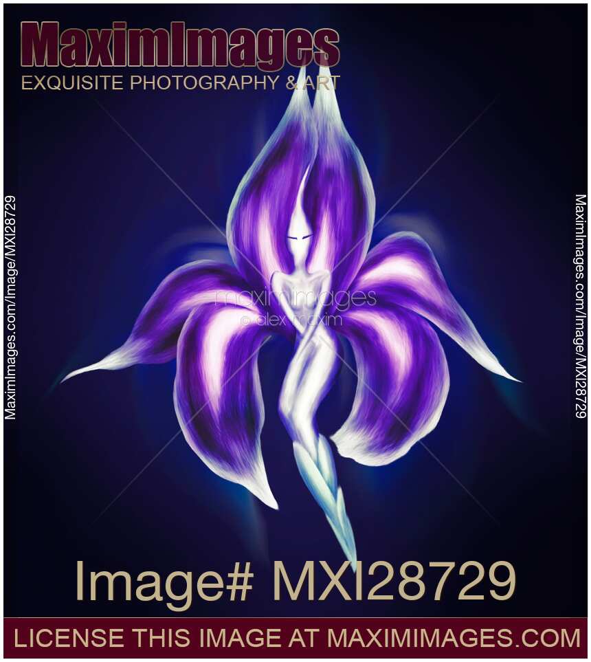 Beautiful surreal purple dancing lady flower artistic illustration