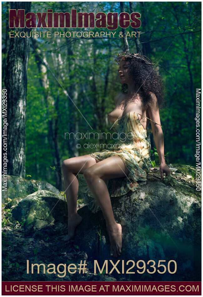 Beautiful woman in a sexy revealing dress in a forest erotic portrait