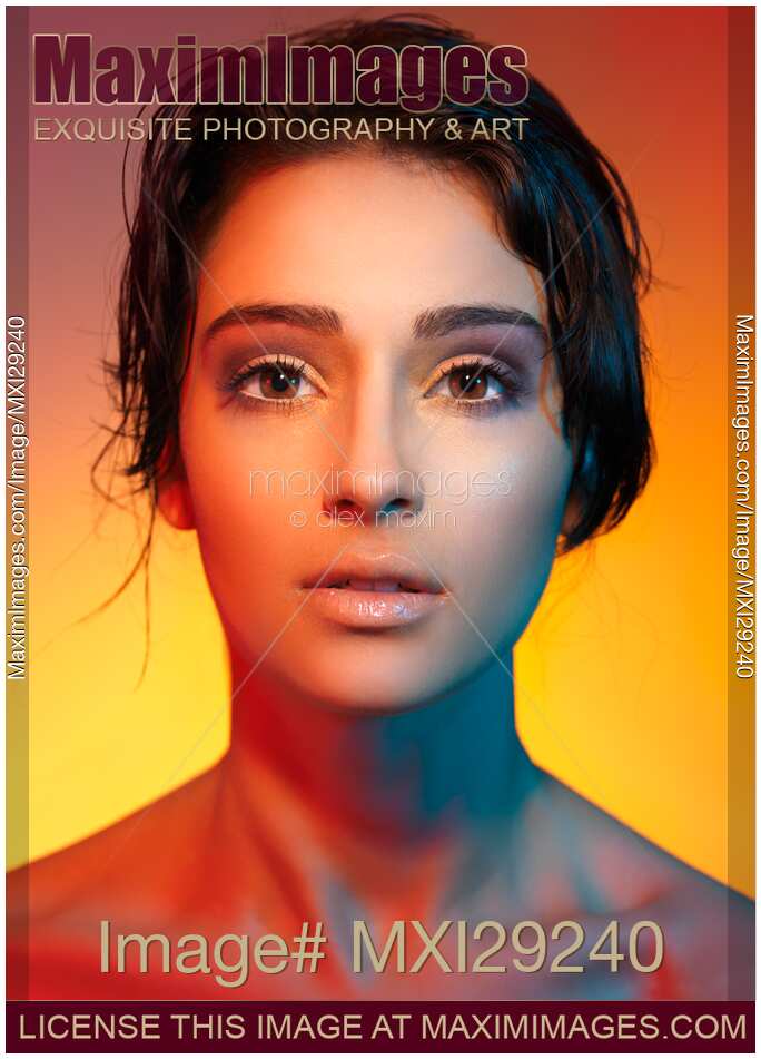 Beautiful Young Woman Face Multicolor Portrait