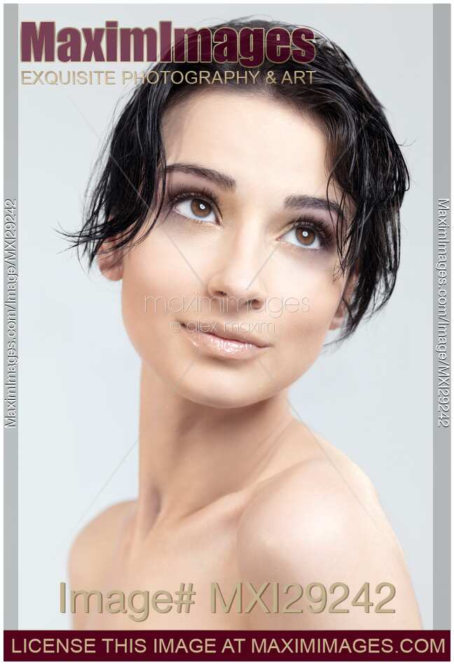 Beautiful Young Woman Relaxed Fresh Face With Short Black Hair