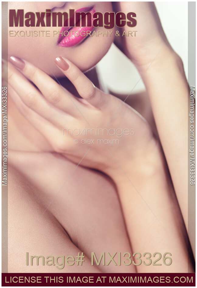 Beauty face closeup of sensual woman mouth with pink lipstick
