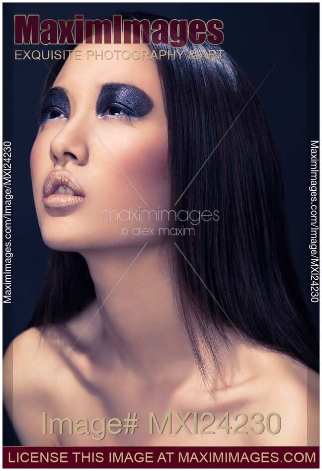 Beauty portrait of asian woman with black eyeshadows