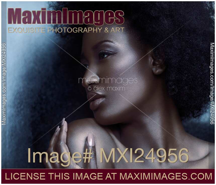 Beauty portrait of beautiful black woman face with silvery skin