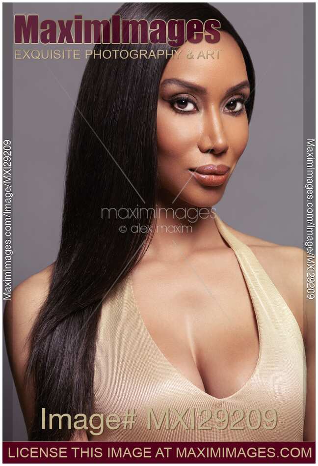 Beauty portrait of black woman face with long straight hair