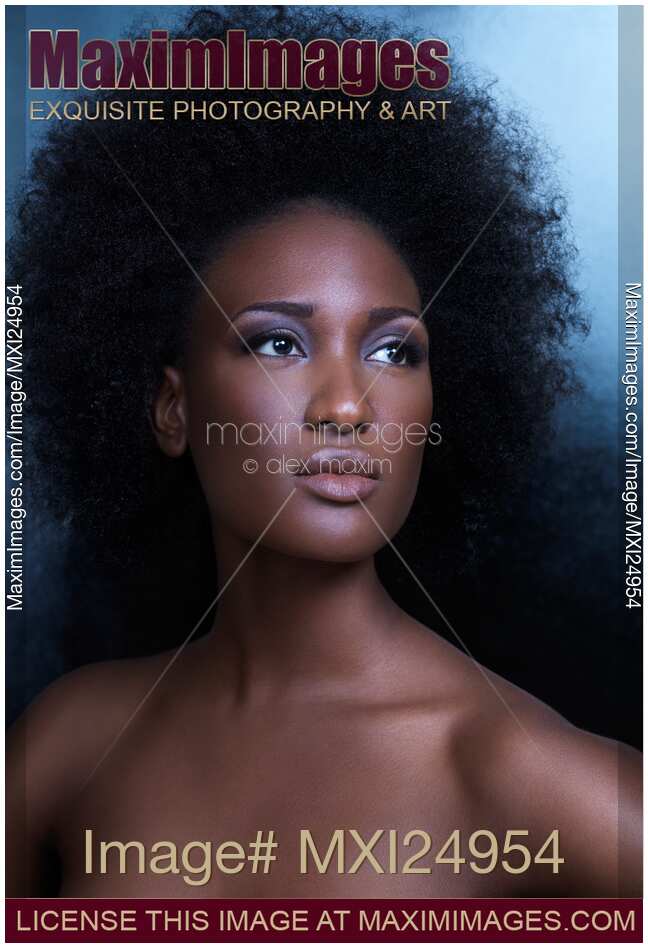 Beauty portrait of black woman with big natural hair