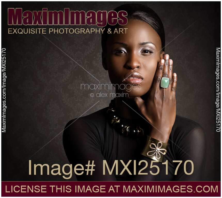 Beauty Portrait of Young Black Woman Wearing Jewellery
