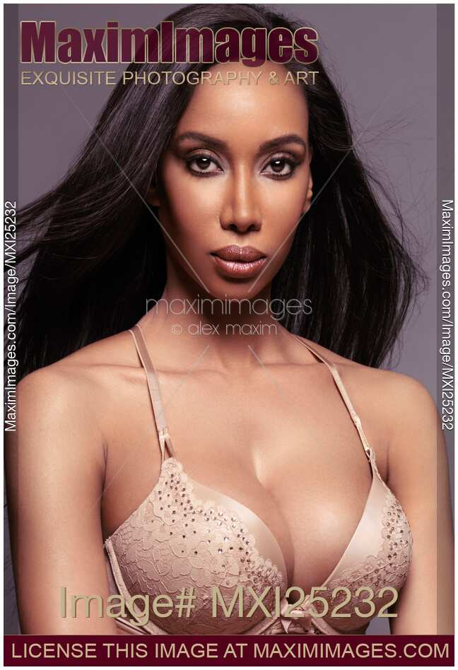 Beauty portrait on black woman wearing bra