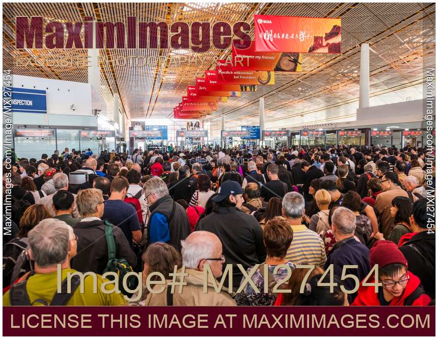 Beijing International Airport crowded with people