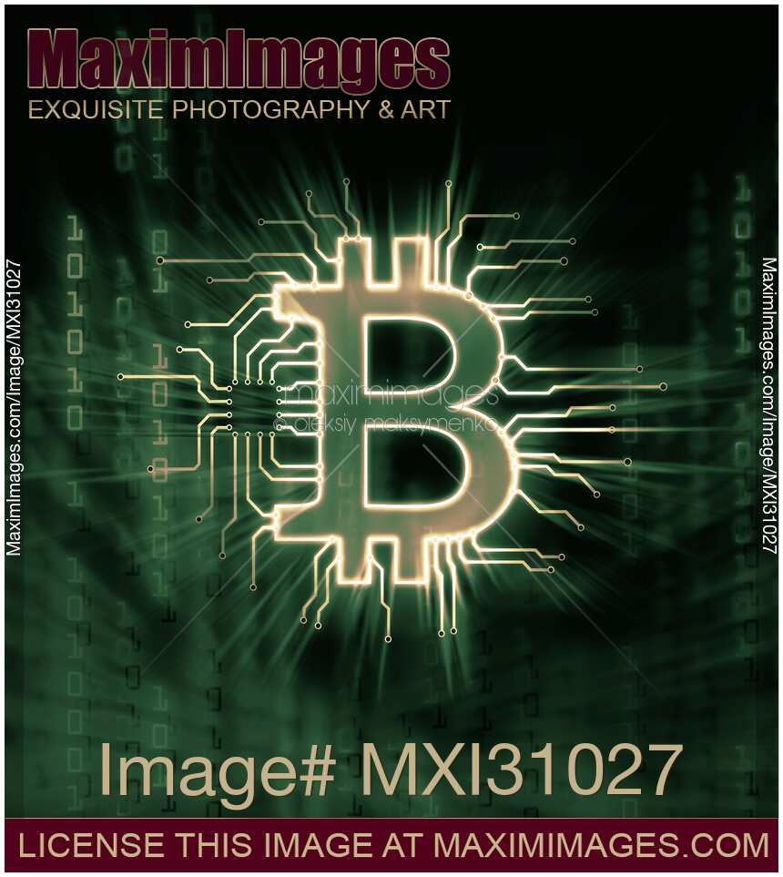 Bitcoin cryptocurrency digital currency symbol illustration in blockchain matrix
