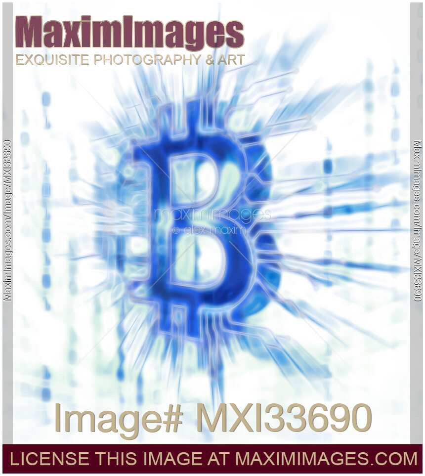Bitcoin cryptocurrency symbol illustration in bright glowing blue on white